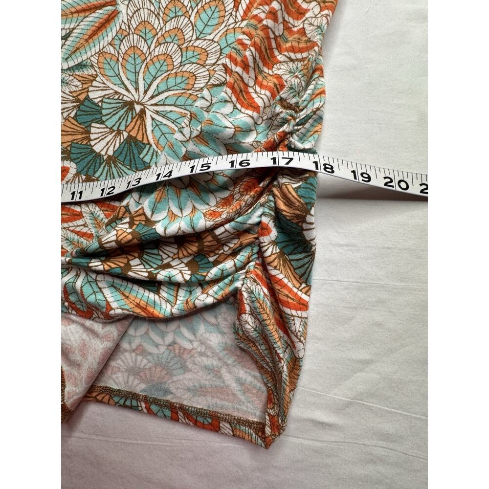 Ruby Rd XL Pullover Top Beaded Neckline Coral Teal Short Sleeve Stretch - Picture 11 of 13